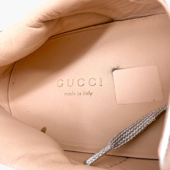 Gucci Ace Bee Silver Leather Platform Low Top Sneakers Shoes Size 41 US 11 Women - Picture 14 of 15